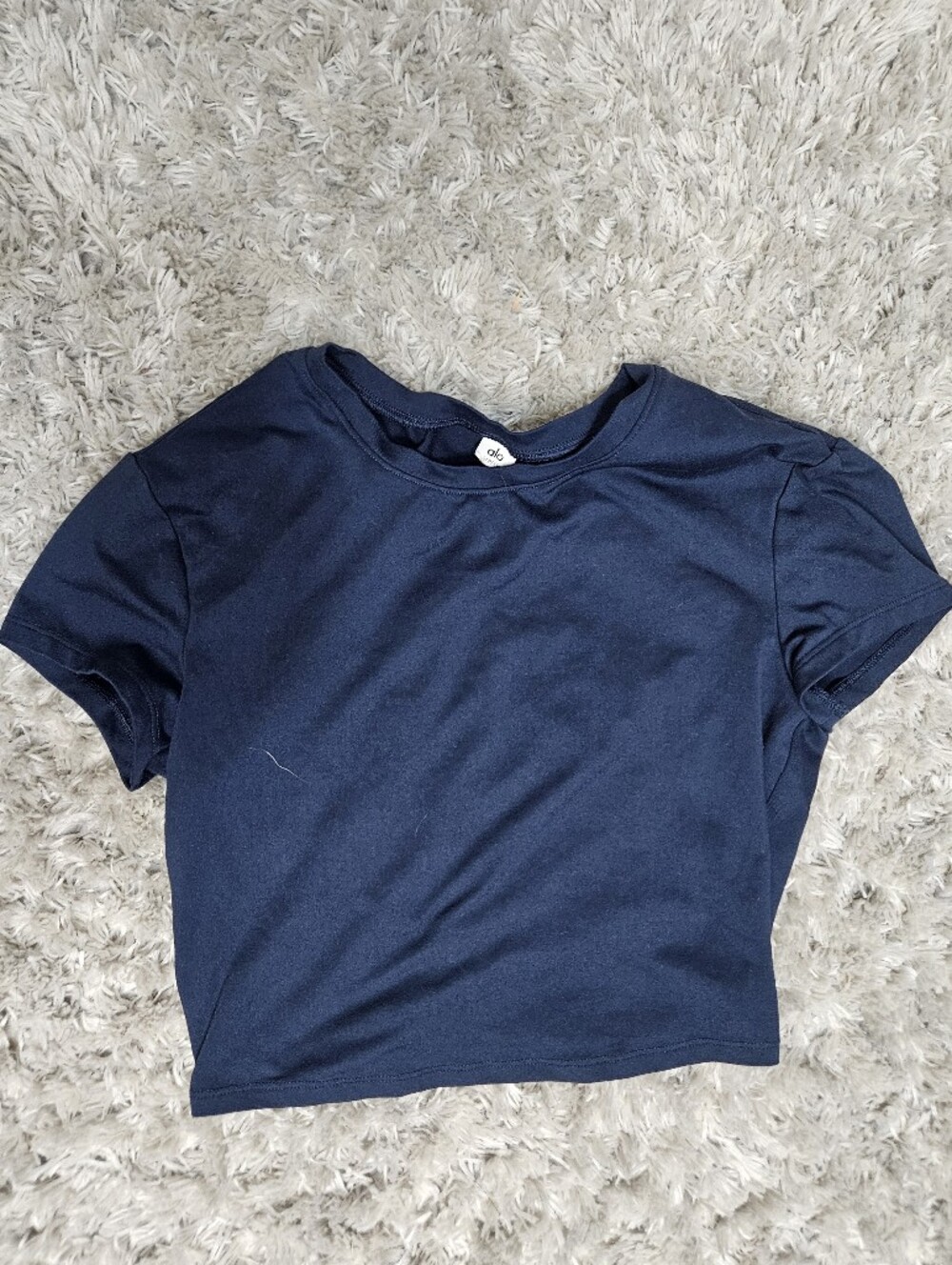 Alo Yoga Alosoft Crop Finesse Short Sleeve Top Navy Size Small